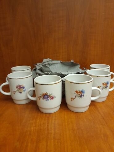 Ev üçün dekor: Qəhvə dəsti, rəng - Ağ, Farfor, 6 nəfərlik, SSRİ