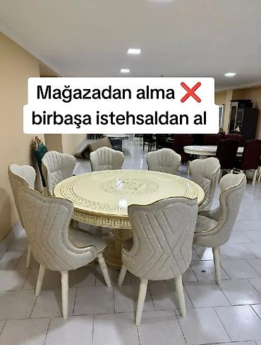 tek stullar: Qonaq otağı üçün, Yeni, Açılmayan, Yumru masa, 8 stul — 1