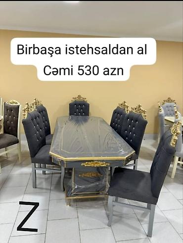taxta stul stol: Qonaq otağı üçün, Yeni, Açılmayan, Dördbucaq masa, 6 stul — 1