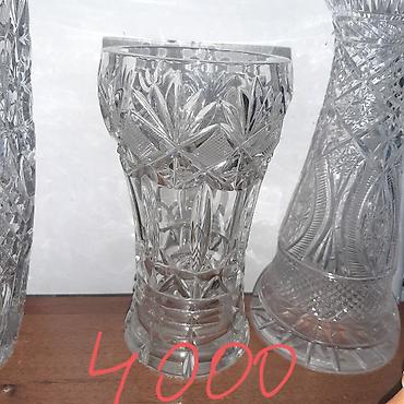 Вазы: Набор гранёных ваз из прозрачного хрусталя/стекла с глубоким алмазным — 3