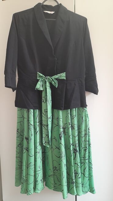 зелёный пиджак: Повседневное платье, Турция, Осень-весна, Длинная модель, Платье-пиджак, 2XL (EU 44)