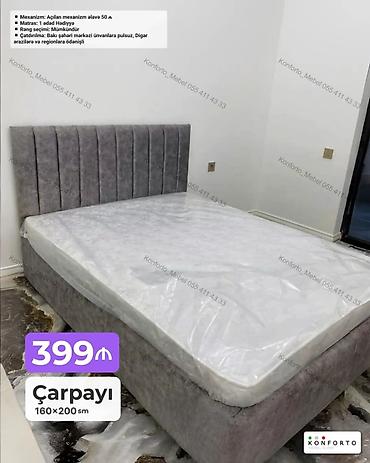 Ev və bağ: Çarpayı – 160×200 sm - Yumşaq parça ilə üzlənmiş, dik tikişli başlıq — 1