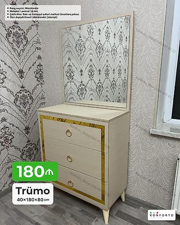 Komodlar: Trümo – 40×180×80 sm - Geniş kvadrat güzgü və 3 çekmecəli kompakt — 1
