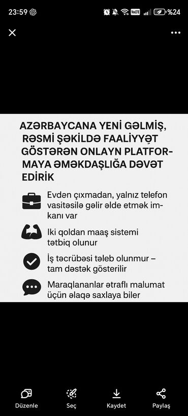 Digər ixtisaslar: Azərbaycana yeni gəlmiş, rəsmi şəkildə fəaliyyət göstərən onlayn