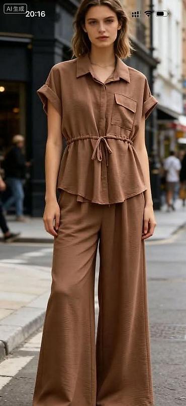 pull and bear turkey: Ženski komplet – lagana košulja i široke pantalone - Dvodijelni set — 1