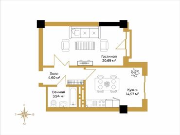 квартир и домов: 1 комната, 43 м², Элитка, 6 этаж, ПСО (под самоотделку)