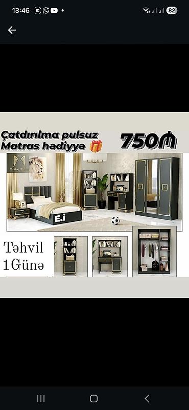 gənc carpayı: Mebel dəsti – yataq otağı üçün tam komplekt - Rəng: tünd qrafit/boz — 1