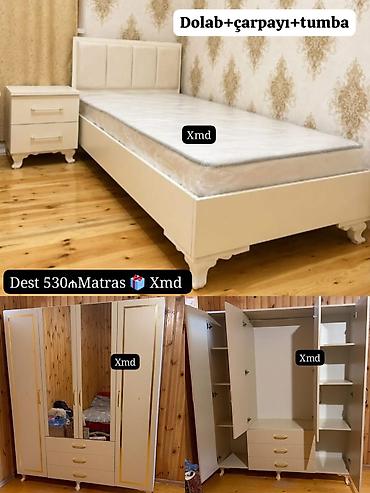 dekorativ yonca: Yataq otağı dəsti – Dolab + Çarpayı + Tumba - Rəng: krem/bej tonları — 1