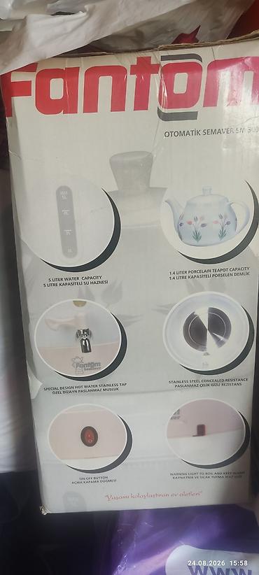 turk samavarı: Fantom SM 3002 avtomatik semaver - Su qazanı: 5 litr həcm - Demlik — 4