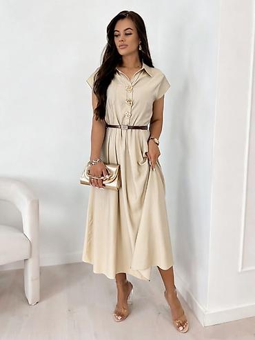 Haljine: 💫💫Ženska midi košulja-haljina sa pojasom - Elegantna A-kroj silueta — 1