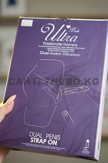 Товары для взрослых: Двойной страпон на женщину с вибрацией и пультом: основная длина 17,5 — 16