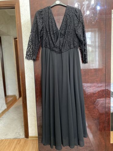 вечернее чёрное платье: Вечернее платье, А-силуэт, Длинная модель, С рукавами, 4XL (EU 48), 5XL (EU 50)