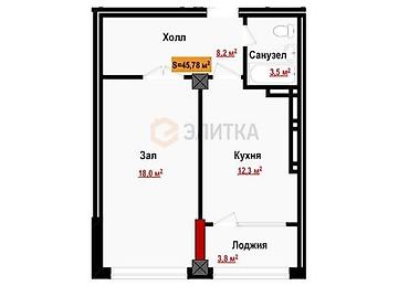 Продажа квартир: 1 комната, 46 м², Элитка, 1 этаж, Готовая ПСО (под самоотделку) — 3