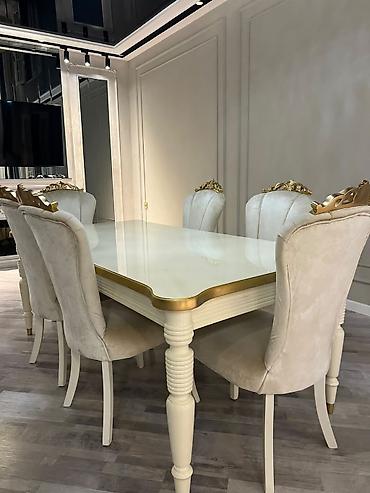 Qonaq otağı üçün, İşlənmiş, Dördbucaq masa, 6 stul