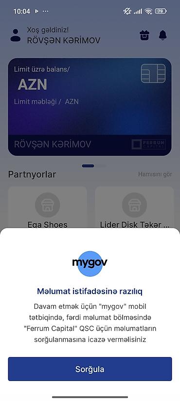 tekerli araba: Ferrum Capital – Taksit/Limit Kartı üçün Mobil Tətbiq inteqrasiyası — 1