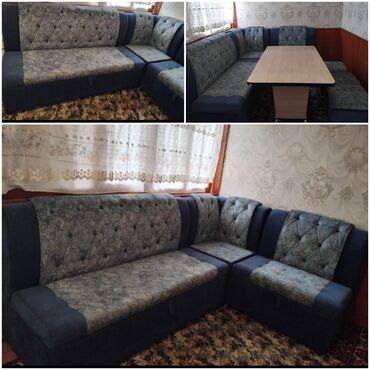 раскладной угловой диван: Угловой диван, цвет - Синий, Б/у