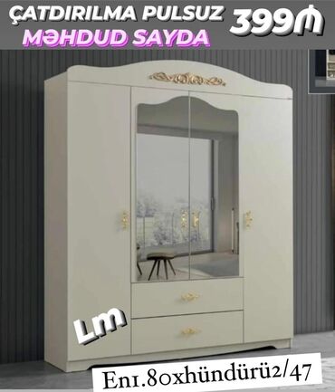 Dolablar: *_DOLAB_* *4 qapılı* _*FABRİK İSTEHSALI*_ Qiymət : *399₼* Ölçü