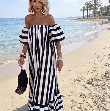 prada paradoks: Haljina na pruge,siroka,duga. - Model bez bretela sa elastičnom — 1
