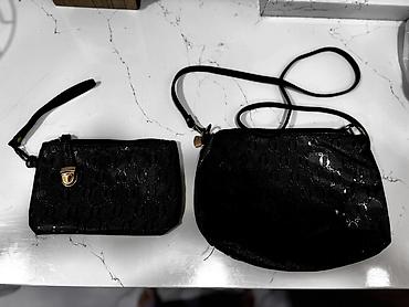 tote bag: Qara rəngli 2 ədəd qadın çanta dəsti. Dəstə biri kiçik əl çantası/pul — 1