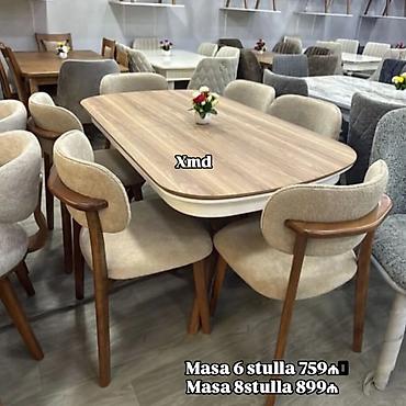 Masa və oturacaq dəstləri: Masa və 6 stul dəsti – Xmd • Komplekt: 1 yemək masası + 6 ədəd stul — 184