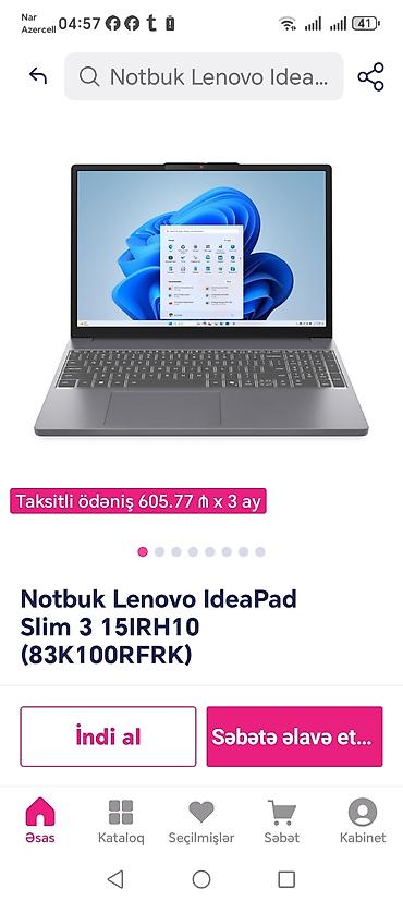 lenovo ideapad 3: Lenovo IdeaPad Slim 3 15IRH10 (83K100RFRK) noutbuku - 15.6 düym — 1