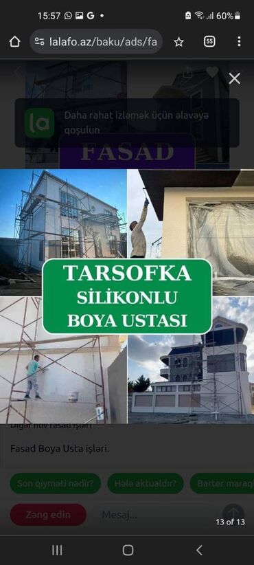 Фасадные работы: Evlerin billalarin tarsofka ve boyalanmasi xidmeti gogoruruk lazm