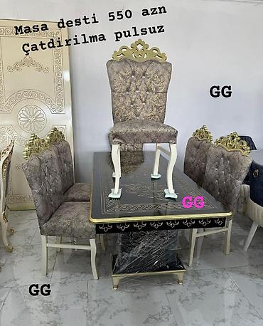 piknik stul: Mebel dəsti – masa və 6 ədəd stul • Masa: qara parlaq səth, qızılı — 1