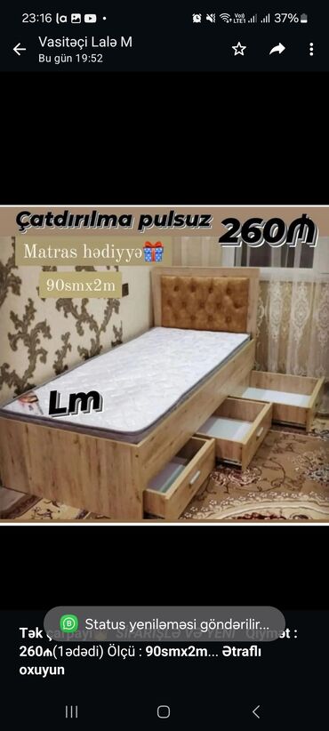 Sifarişlə çarpayılar: *Tək çarpayı*👑 _*SİFARİŞLƏ VƏ YENİ*_ *Qiymət : 260₼*(1ədədi) Ölçü 