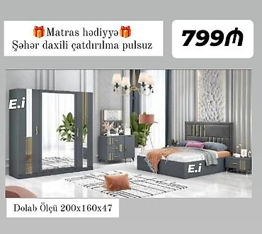 Yataq otağı dəstləri: Yataq mebel dəstləri 1) Dəst 1 – Ağ-qızılı dizayn - Tərkibi: 4 qapılı — 4