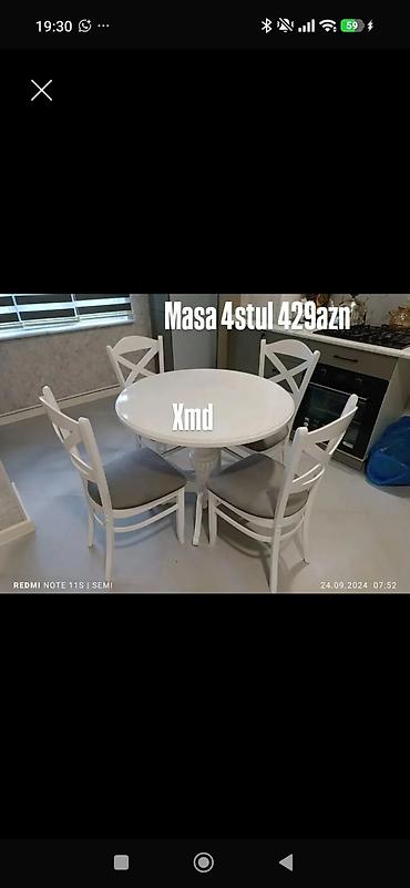 Ağ rəngli dairəvi yemək masası və 4 ədəd stul dəsti. Xüsusiyyətlər: -