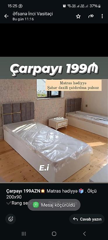 matras sifarisi: *Çarpayı 199AZN💥* Matras hədiyyə 🎁 . Ölçü 200x90 ✔️Rəng seçimi var — 3