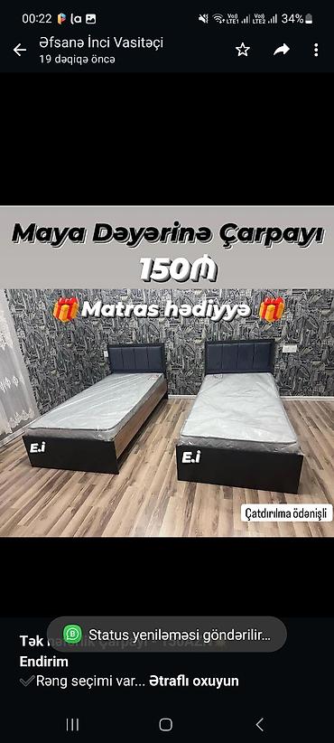 *Tək nəfərlik Çarpayı - 150AZN💥* *Endirim* ✔️Rəng seçimi var Ölçü lalafo.az -da *Tək nəfərlik Çarpayı - 150AZN💥* *Endirim* ✔️Rəng seçimi var Ölçü