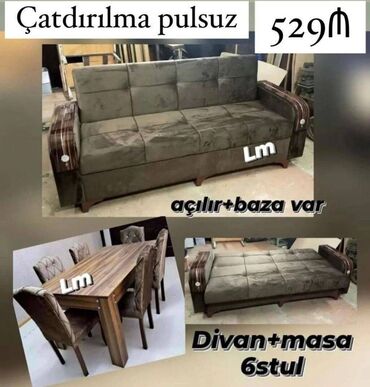 Divan və masa dəstləri: Divan+ Masa + 6 stul dəsti Dəst şəkildə : 529₼ Divan : 2.10(