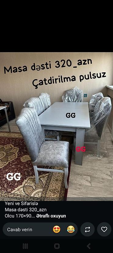 Masa və stul dəsti - Komplekt: 1 ədəd masa + 6 ədəd stul - Ölçü: masa
