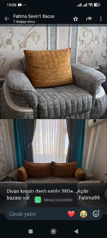 Divan kreslo dəsti satılır 380₼. Açılır bazası var.Ünvan lalafo.az -da Divan kreslo dəsti satılır 380₼. Açılır bazası var.Ünvan