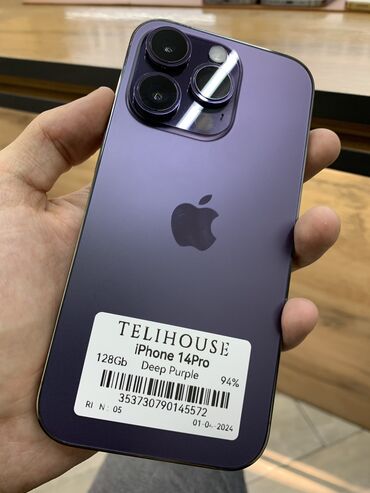 Apple iPhone: IPhone 14 Pro, Б/у, 128 ГБ, Deep Purple, Защитное стекло, Чехол, В рассрочку, 98 %