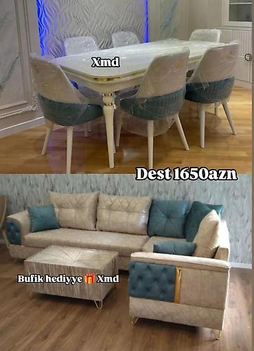 Masa və oturacaq dəstləri: Masa və 6 stul dəsti – Xmd • Komplekt: 1 yemək masası + 6 ədəd stul — 209
