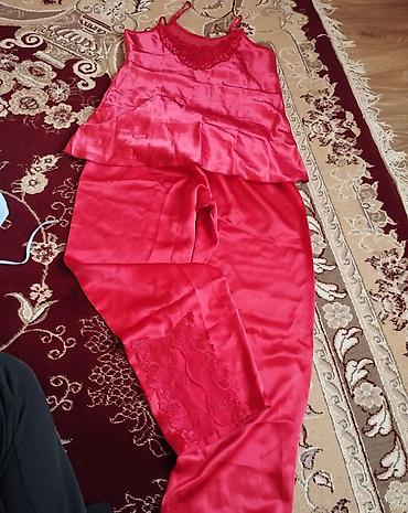 Женская одежда: Qırmızı atlas qadın pijama dəsti - Material: parıltılı atlas/saten — 9