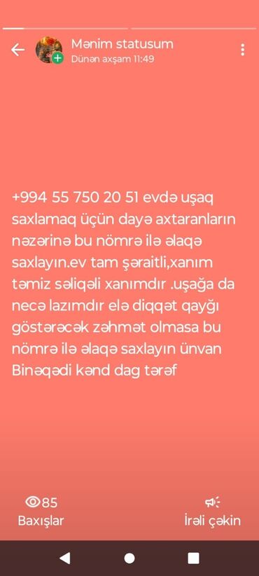 sumqayitda is: Dayəyəm iş axtarıram 36 yaşım var təcrübəm var