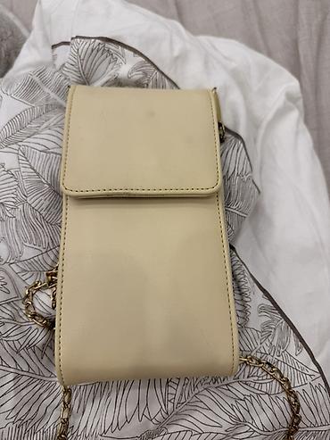 Krem rəngli çiyin/xaçdan asma mini çanta-cüzdan - Material: hamar