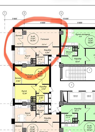Продажа квартир: 1 комната, 46 м², парк Фучика Элитка, 4 этаж, ПСО (под самоотделку) — 1