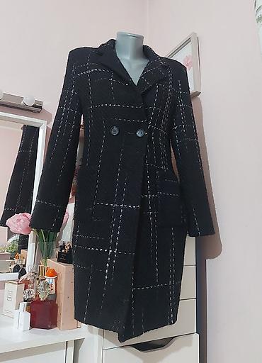 lil solid accessories: Legend zenski kaput do kolena, crni sa belim kariranim štepovima - — 2