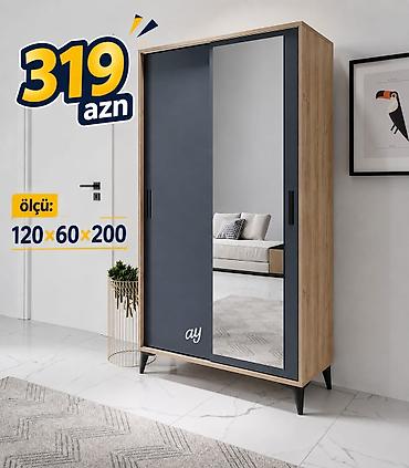 Güzgülü sürgülü qarderob - Ölçü: 120 × 60 × 200 sm - İki sürgülü