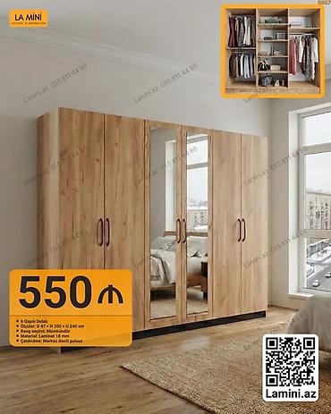 6 qapılı geyim dolabı - Ölçülər: E 47 × H 200 × U 240 sm - Material