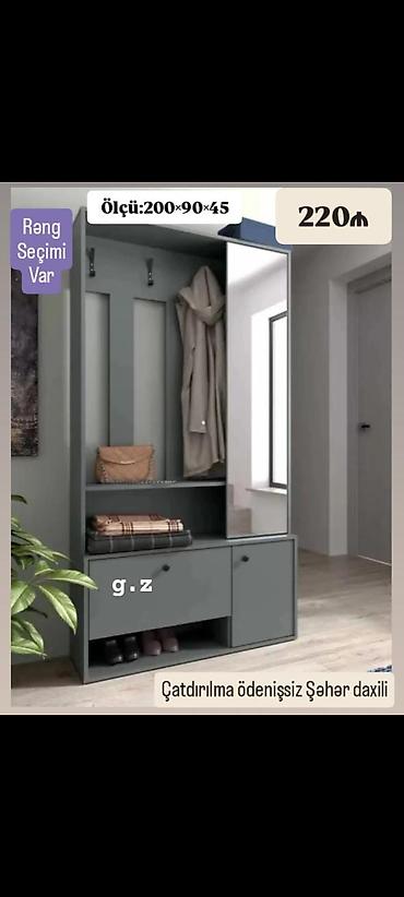 Dəhliz üçün çoxfunksiyalı portmanto-güzgülü dolab - Ölçü: 200×90×45