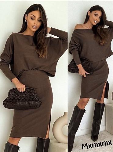 Kompleti: 🔥Dvodelni ženski komplet od rebrastog pletiva – džemper + suknja midi — 5