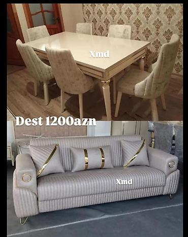 Masa və oturacaq dəstləri: Masa və 6 stul dəsti – Xmd • Komplekt: 1 yemək masası + 6 ədəd stul — 133