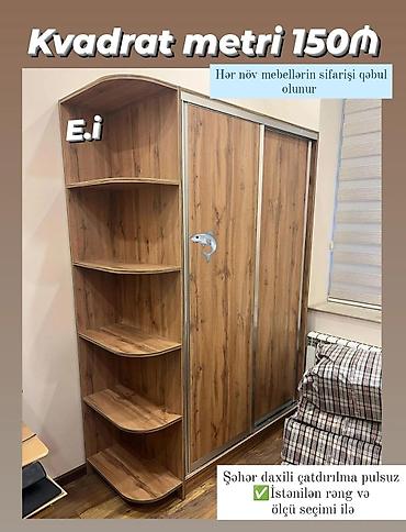 Sifarişlə ev mebeli: Künc dolab, Yataq otağı üçün, Paltar üçün, Kupe, 2 qapılı — 1