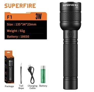 fener: Superfire F1 markalı, kompakt ölçülü (135*34*23mm) və 92 qram