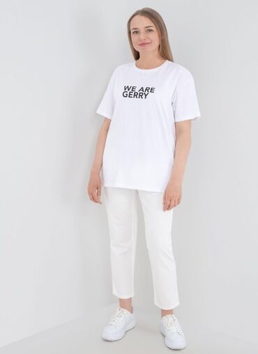 белая футболка женская: Футболка, Оверсайз, Надписи, Хлопок, Германия